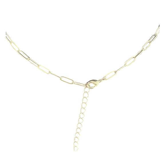 Silver Paper Clip Style Chain Necklace 18" with CZ and Carabiner Clasp (SVXX010) - Picture 3 of 3